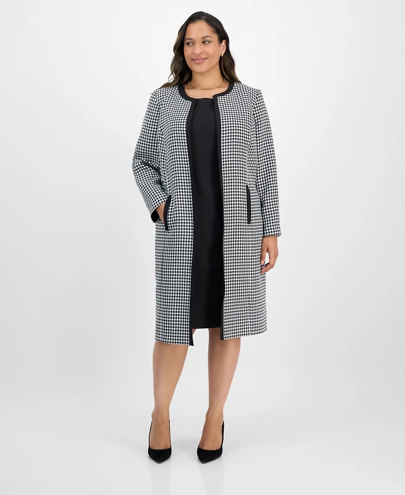 Le Suit Plus Houndstooth Topper Jacket & Sleeveless Dress