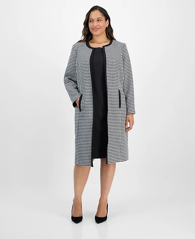 Le Suit Plus Houndstooth Topper Jacket & Sleeveless Dress
