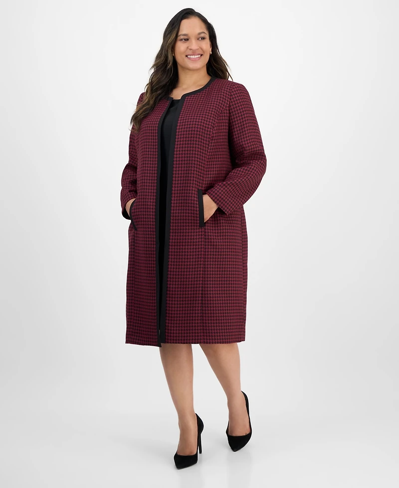 Le Suit Plus Houndstooth Topper Jacket & Sleeveless Dress Set
