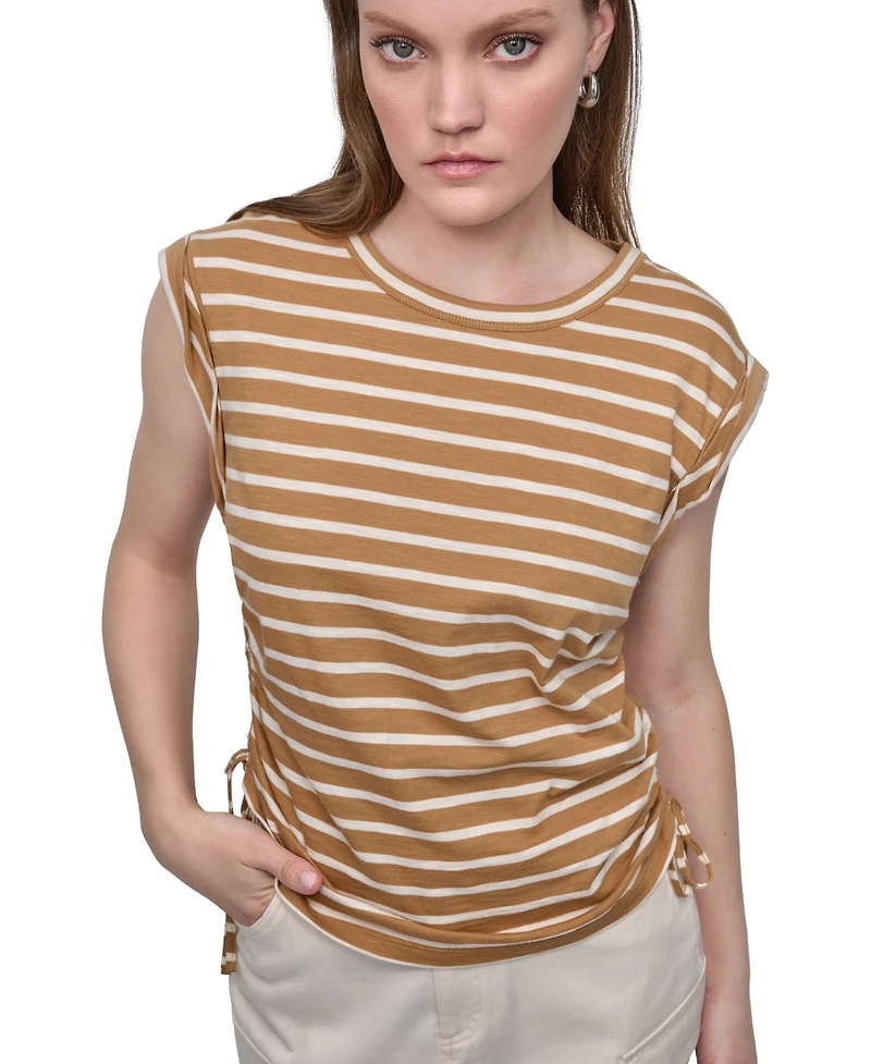 Dkny Jeans Petite Cotton Ruched Side-Tie Sleeveless Tee