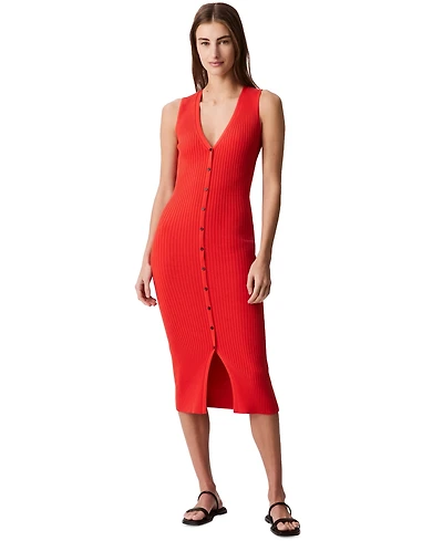Calvin Klein Jeans Women's Rib-Knit Sleeveless Midi Dress