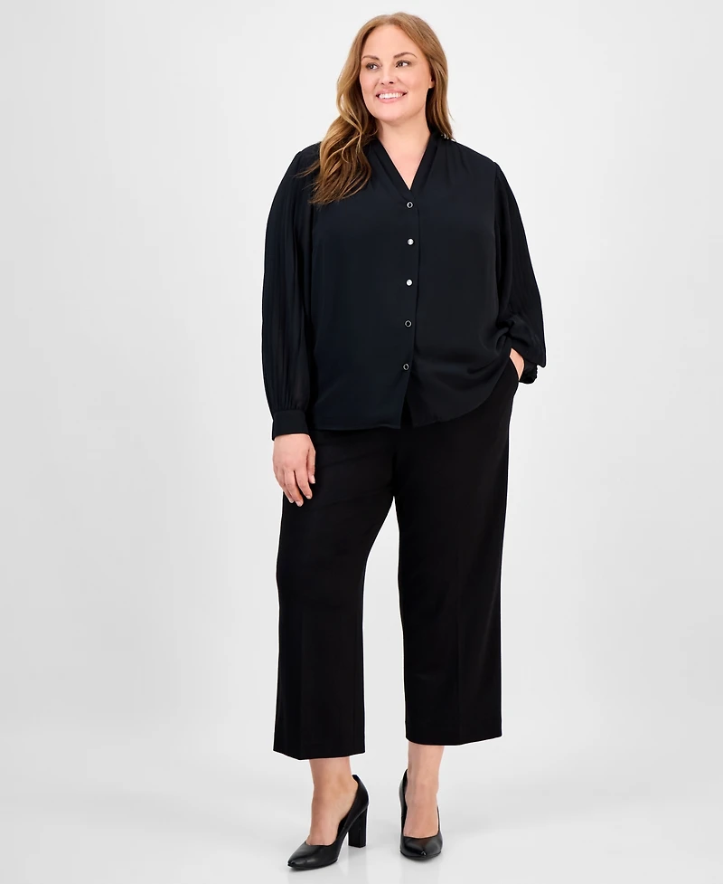 Anne Klein Plus V-Neck Button-Down Top