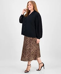 Anne Klein Plus Flared Leopard-Print Maxi Skirt