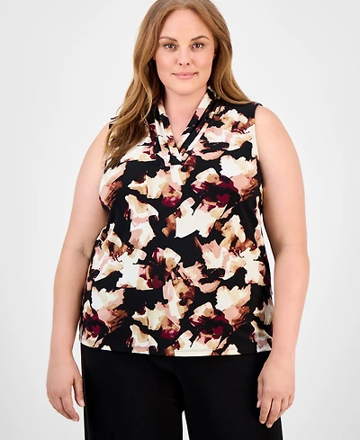 Anne Klein Plus Floral-Print Sleeve Top