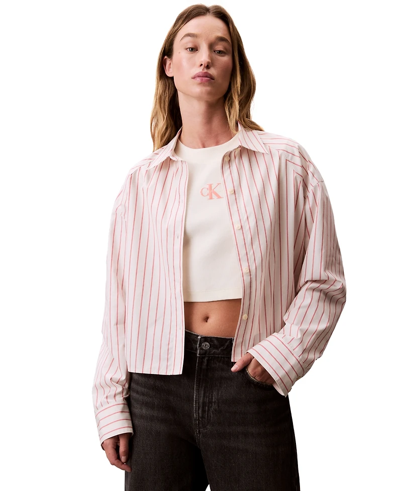 Calvin Klein Jeans Women's Stripe Boxy Cotton Crop Shirt