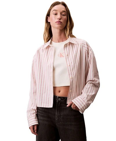 Calvin Klein Jeans Women's Stripe Boxy Cotton Crop Shirt