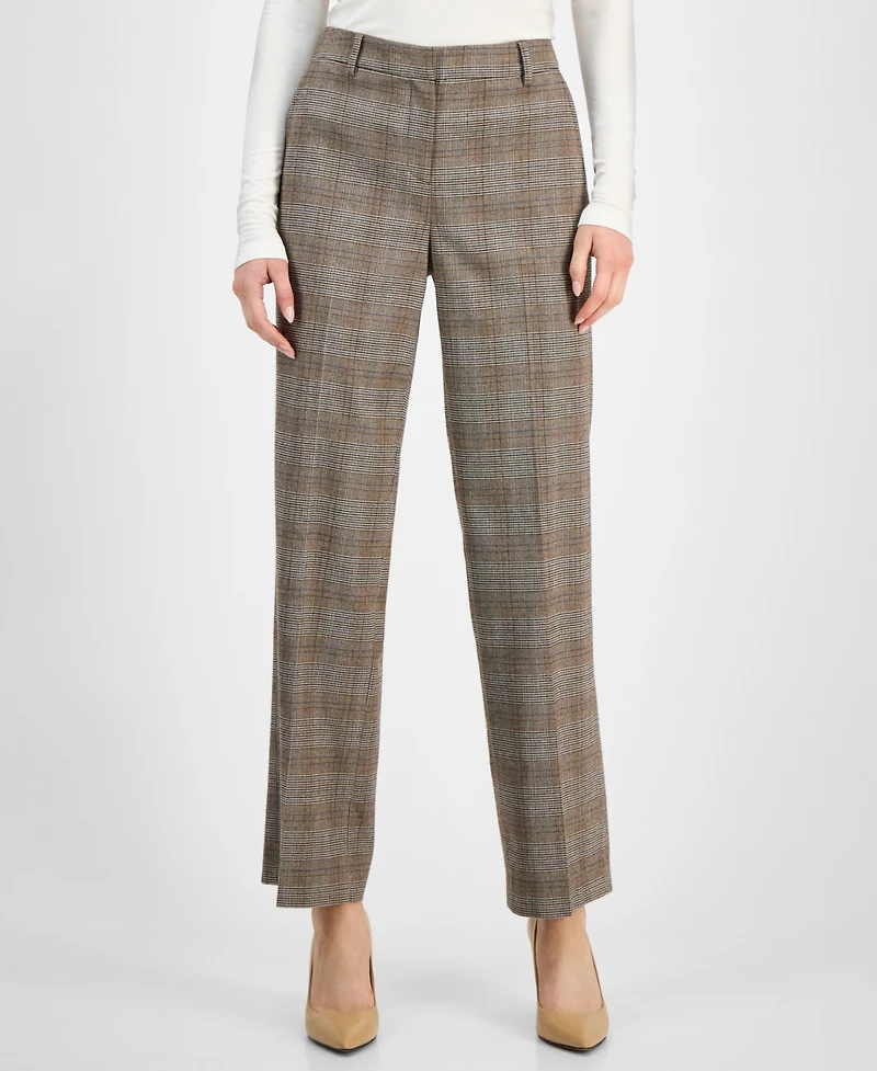 Anne Klein Women's Plaid Mid-Rise Wide-Leg Pants