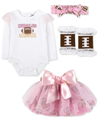 Baby Essentials Girls Huddles Cuddles Football Bodysuit, Tutu, Headband & Legwarmers, 4 Piece Set