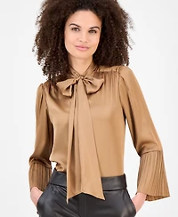 Anne Klein Women's Pleated-Cuff Bow-Neck Blouse
