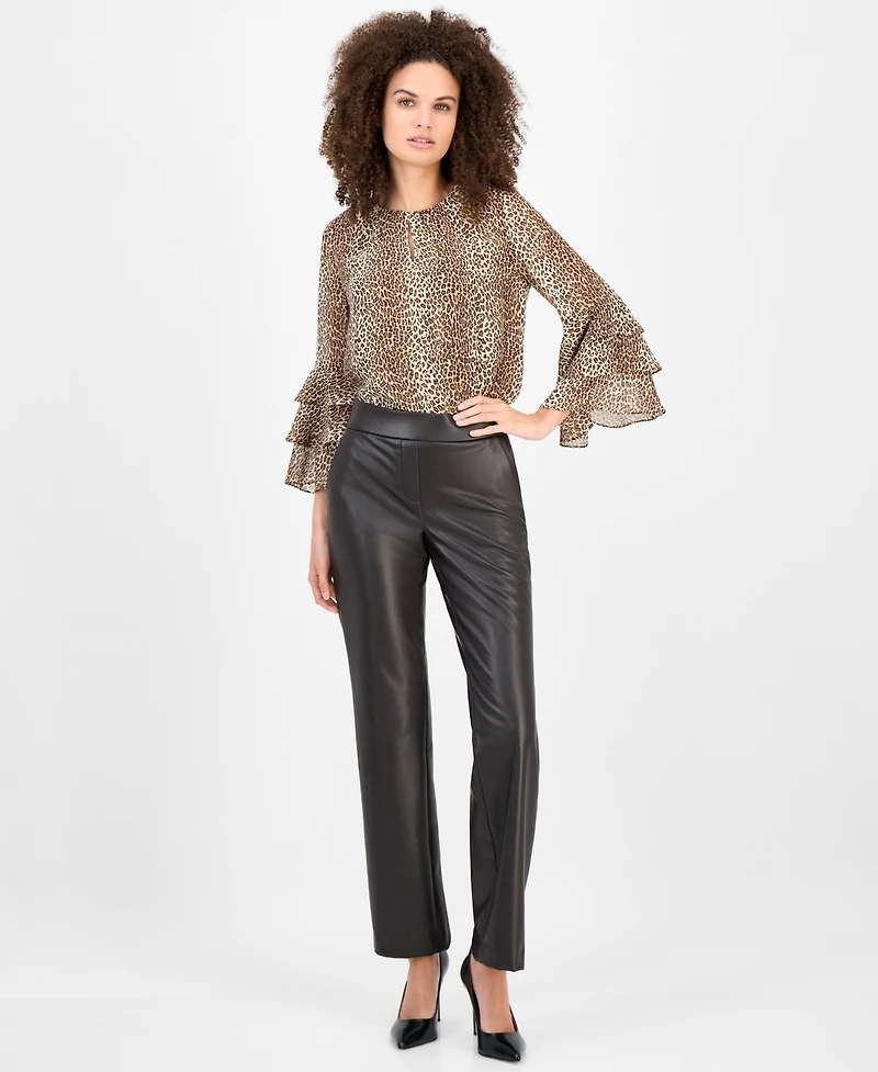 Anne Klein Women's Printed Ruffle-Cuff 3/4-Sleeve Blouse