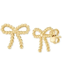 Polished Beaded Bow Stud Earrings in 10k Gold