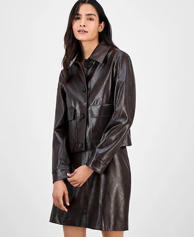 Anne Klein Women's Faux Leather Front-Button Jacket