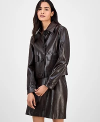 Anne Klein Women's Faux Leather Front-Button Jacket
