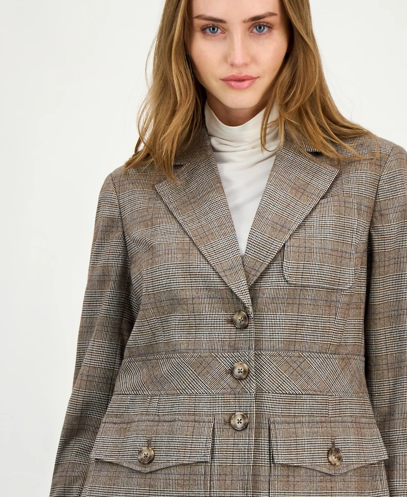 Anne Klein Women's Check-Print Peak-Lapel Three-Pocket Jacket