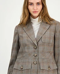Anne Klein Women's Check-Print Peak-Lapel Three-Pocket Jacket