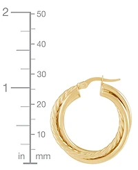 Italian Gold Polished Intertwined Rope Small Hoop Earrings in 10K Gold, 1"
