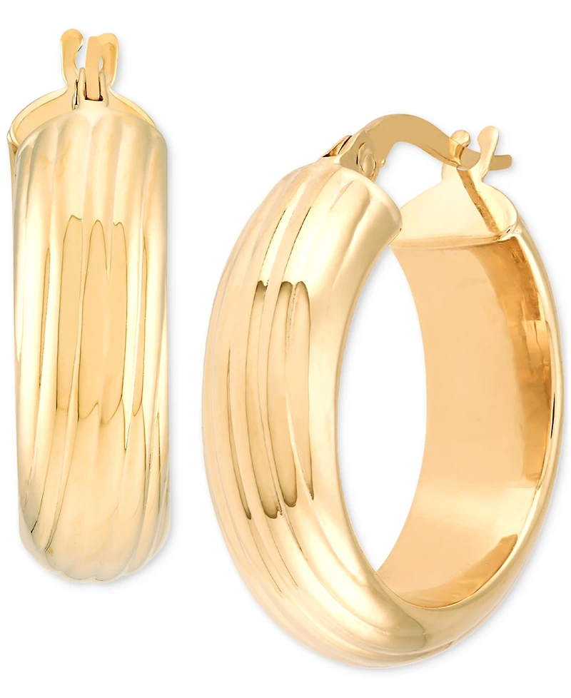 Italian Gold Groove Textured Small Hoop Earrings in 10k Gold, 0.79"