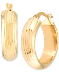 Italian Gold Groove Textured Small Hoop Earrings in 10k Gold, 0.79"