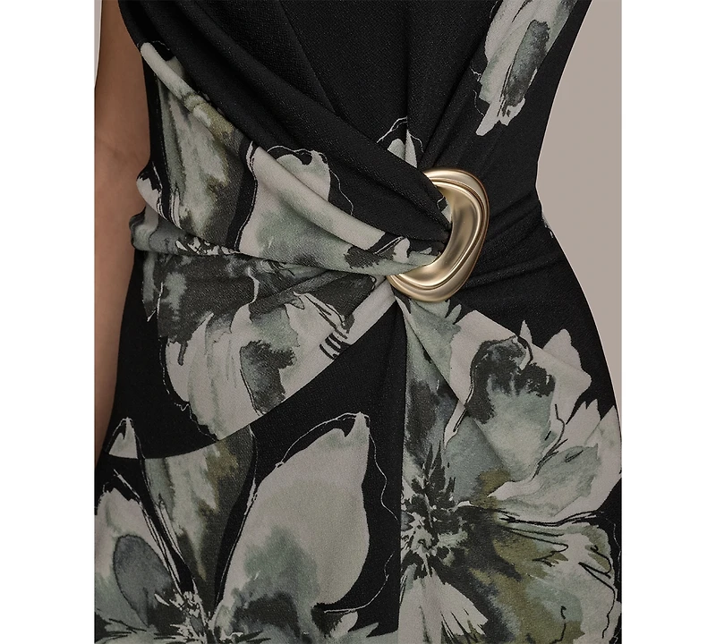 Donna Karan New York Women's Printed Sleeveless High-Neck Fit & Flare Dress