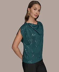 Donna Karan New York Women's Short-Sleeve Embroidered Sequined Top