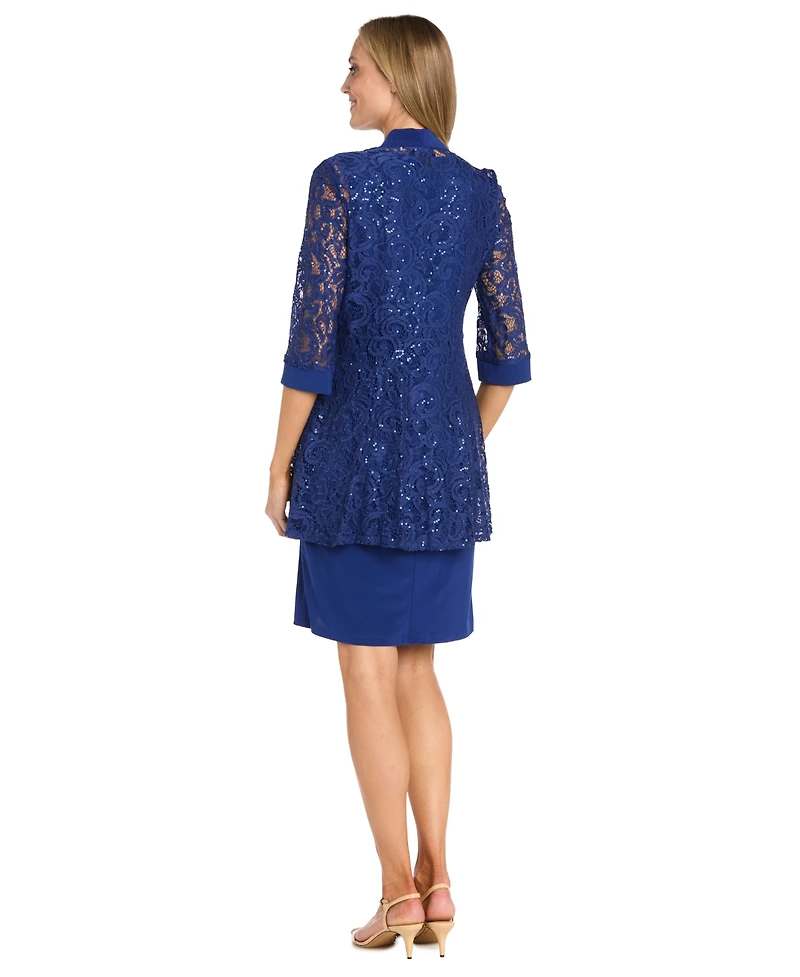 R & M Richards Women's 2-Pc. Sequined Lace Jacket Necklace Dress Set