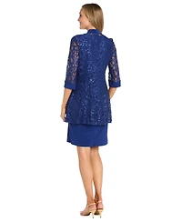 R & M Richards Women's 2-Pc. Sequined Lace Jacket Necklace Dress Set