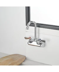 Greenspring Double Handle Wall Mount Kitchen Faucet Standard Kitchen Faucet With Swivel Spout 4" Center in Polished Chrome