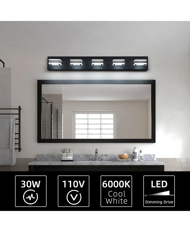 Flynama Led Modern Black Vanity Lights, 5-Lights Acrylic Matte Black Bathroom Vanity Lights Over Mirror