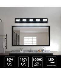 Flynama Led Modern Black Vanity Lights, 5-Lights Acrylic Matte Black Bathroom Vanity Lights Over Mirror