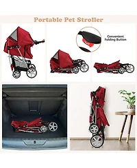 Gymax 4 Wheel Pet Stroller w/ Storage Basket & Tray Adjustable Canopy Pets