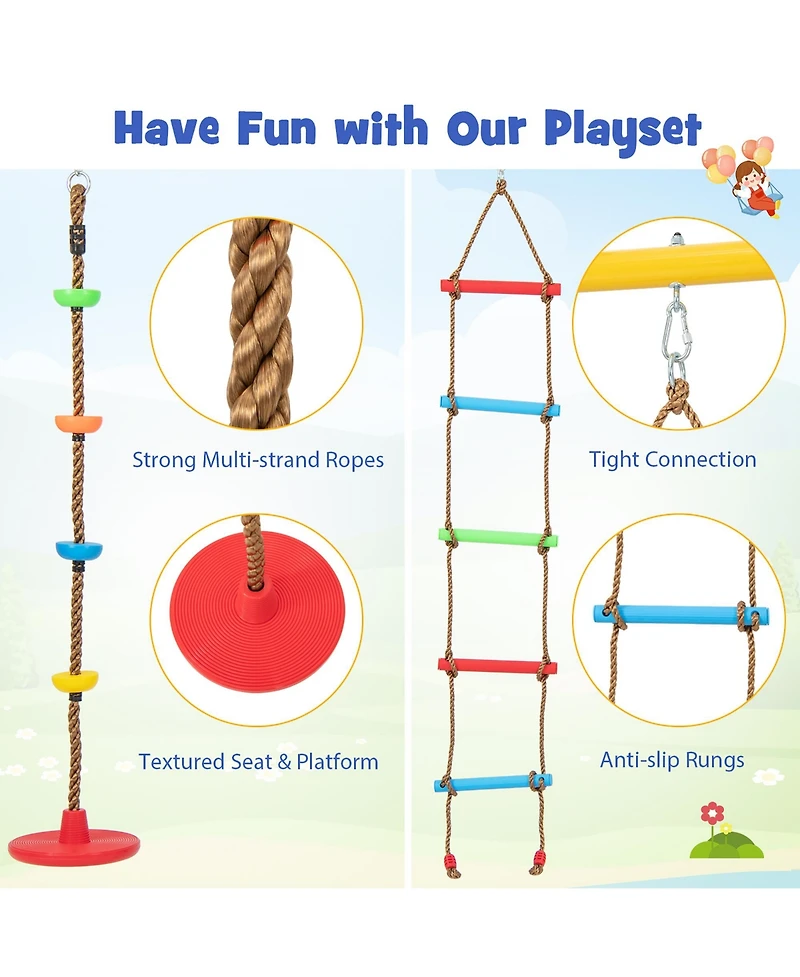 Gymax 4-in-1 Kids Swing Set Carbon Steel Swing Stand w/ Basketball Hoop Climbing Ladder
