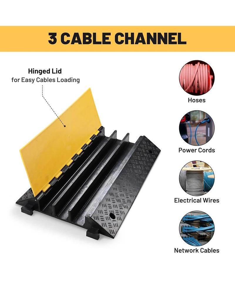 Yescom 3-Channel Rubber Cable Ramp 40000 Lbs Wire Cord Ramp Driveway Hose Cover Protector Speed Bumps for Driveway Hose Pipe Hider