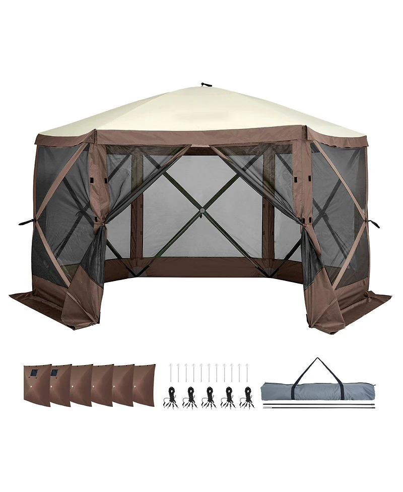 6-Sided Pop Up Gazebo Tent with Removable Privacy Cloths and Mesh Windows For Garden