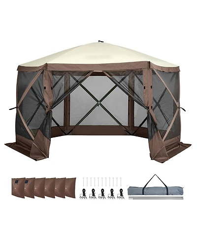 6-Sided Pop Up Gazebo Tent with Removable Privacy Cloths and Mesh Windows For Garden