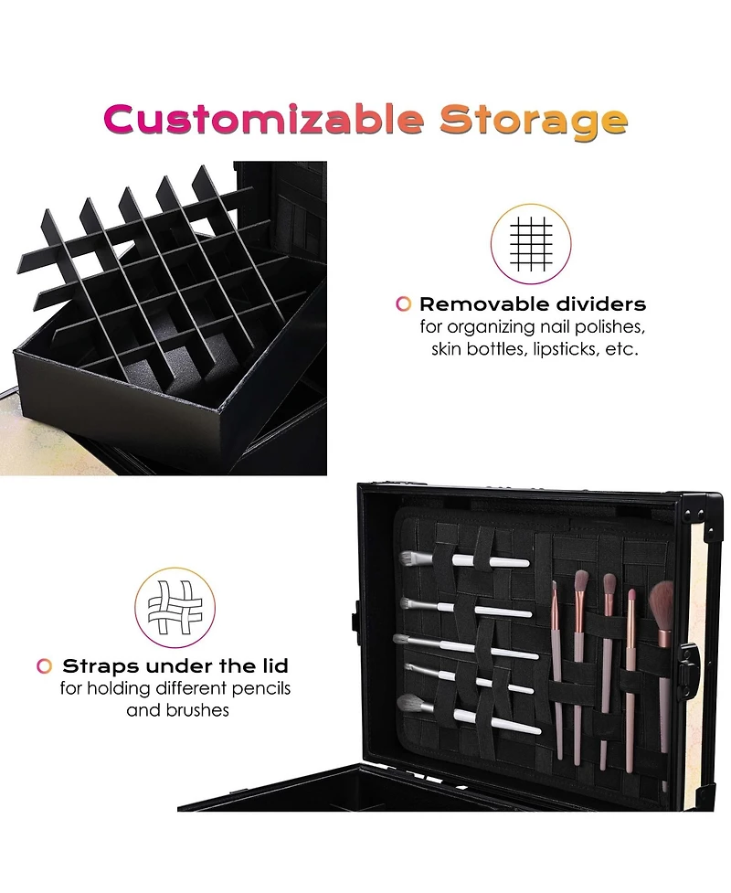Byootique Rolling Makeup Train Case Nail Table w/ 4pcs Swivel Replacement Wheels