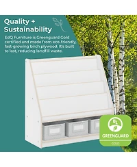 Guidecraft EdQ Book and Bin Display - White: Children's Wooden Bookcase with Shelves and Storage Bins for Kids' Books and Toys
