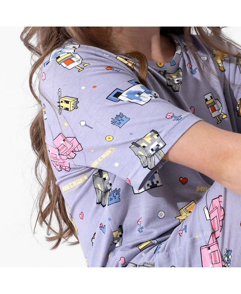 Bellabu Bear Kids Unisex Minecraft Pixel Pals 2-Piece Short Sleeve & Shorts Pajama Set