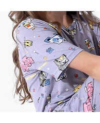 Bellabu Bear Kids Unisex Minecraft Pixel Pals 2-Piece Short Sleeve & Shorts Pajama Set