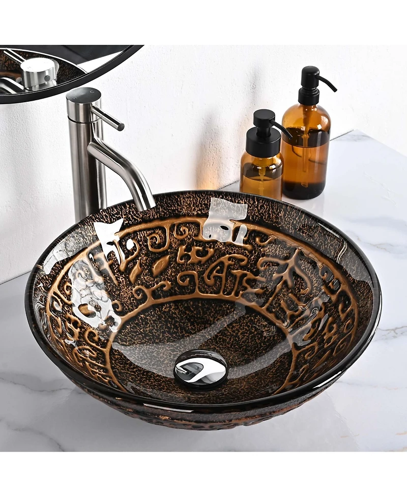 Aquaterior Tempered Glass Vessel Sink Antique Totem with Single Handle Faucet