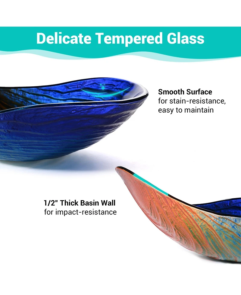 Aquaterior Bathroom Vessel Sink Tempered Glass WaterDrop w/ Single Handle Faucet