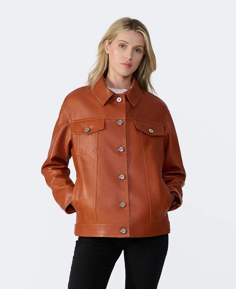 Furniq Uk Women's Leather Shirt Jacket