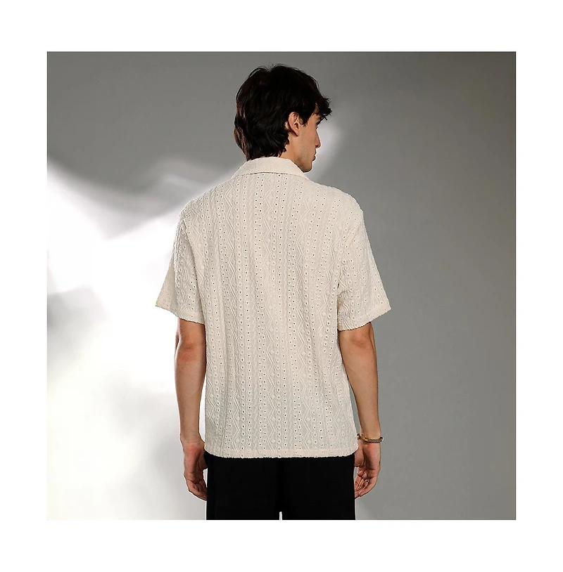 Campus Sutra Men's Off-White Aztec-Textured Shirt