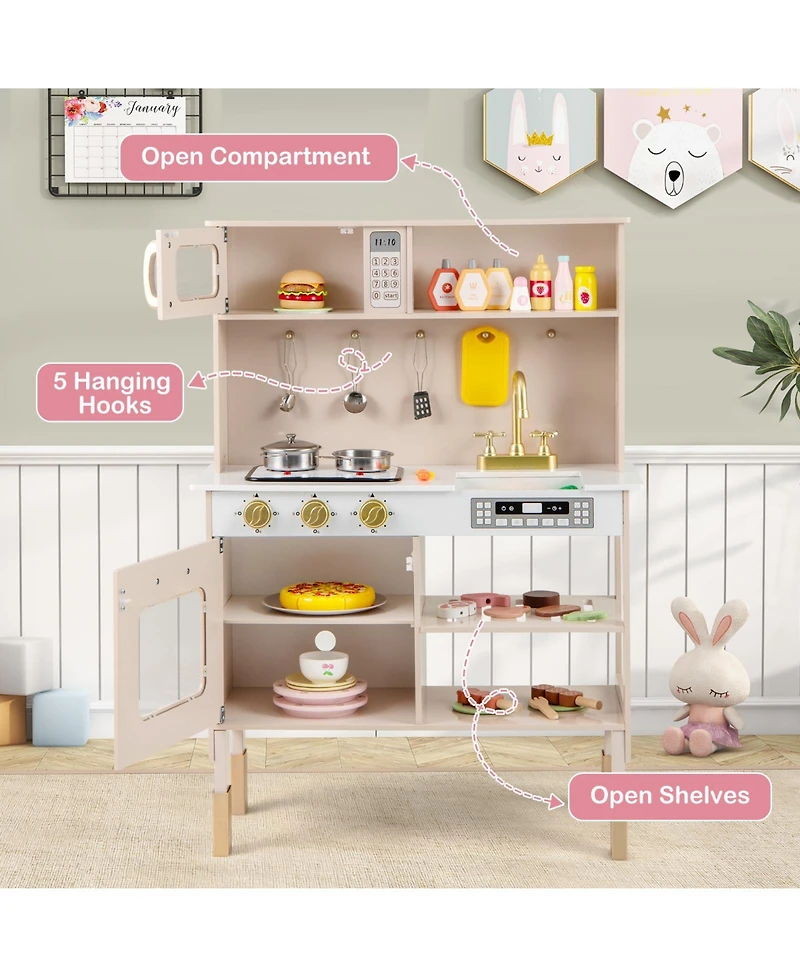 Play Kitchen Height Adjustable with Microwave and Lights and Sounds For Kids
