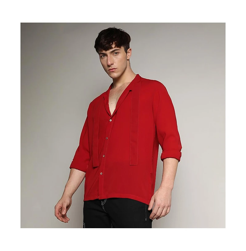 Campus Sutra Men's Crimson Red Slash Collar Shirt