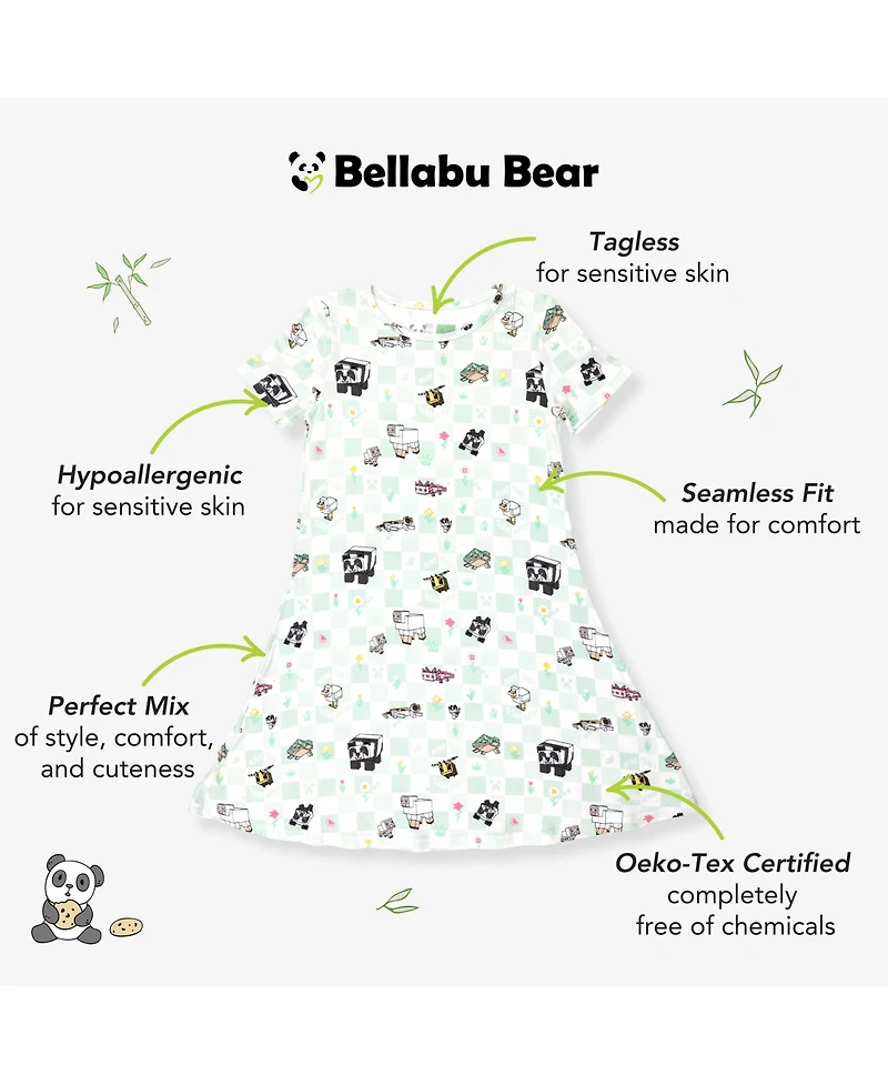 Bellabu Bear Toddler Girls Minecraft Sleep Repeat Short Sleeve Dress