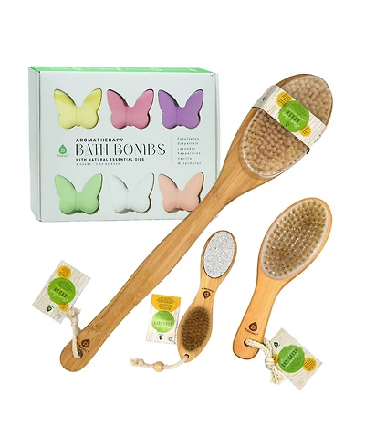 Pursonic Aromatherapy Bath Bombs & Bamboo Spa Brush Bundle – Relax, Refresh & Rejuvenate Naturally