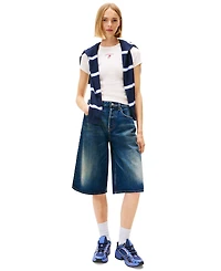 Tommy Jeans Women's Slim Rose Logo Ribbed Short-Sleeve T-Shirt