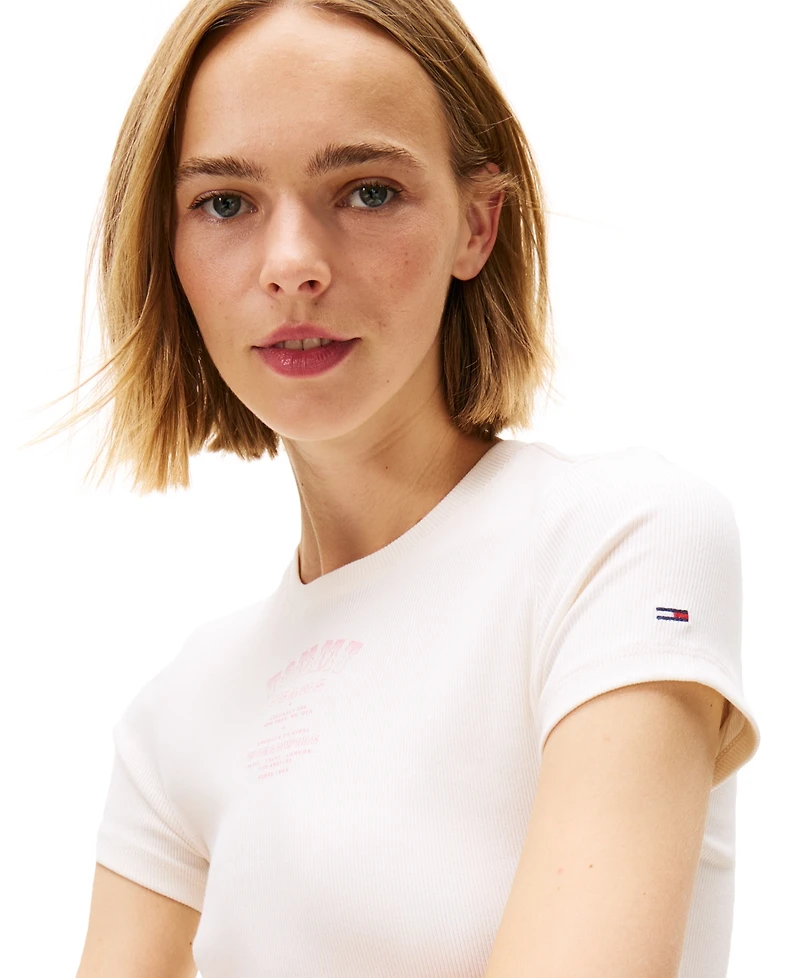Tommy Jeans Women's Slim Western Ribbed Short-Sleeve T-Shirt