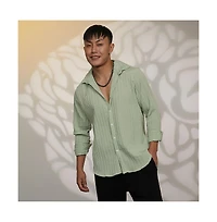 Campus Sutra Men's Sage Green Self-Design Striped Shirt