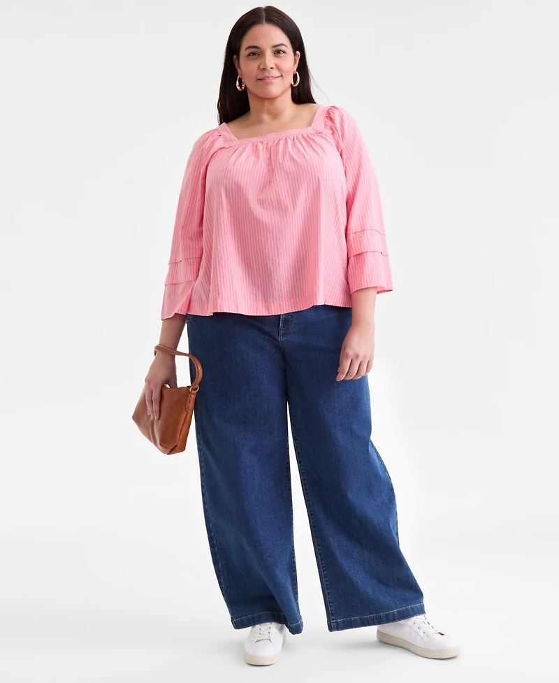 Style & Co Plus Striped Square-Neck Top, Macy's Exclusive